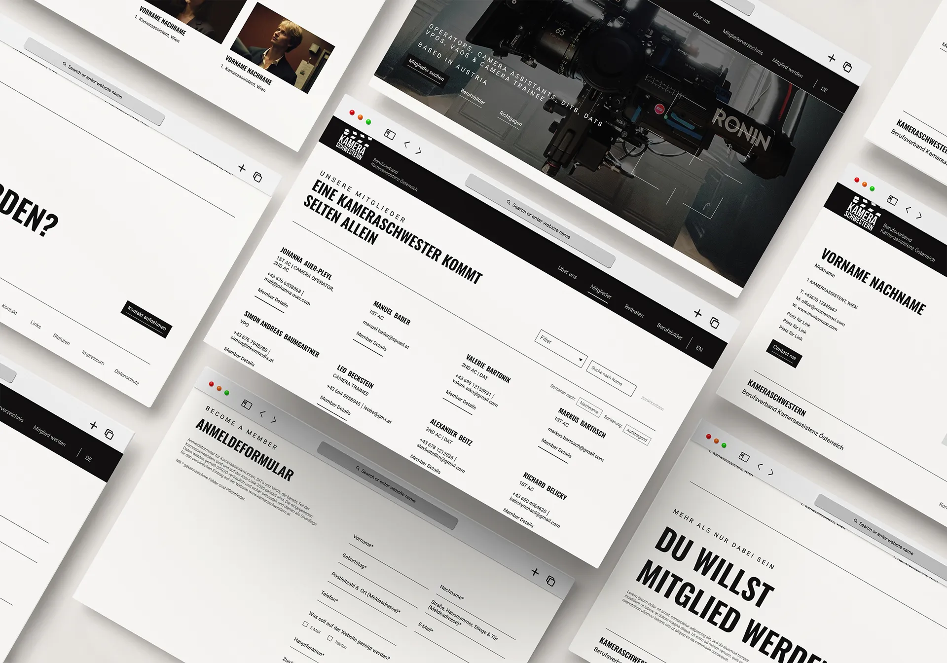 Mockup des Webdesigns für den Verein der Kameraschwestern