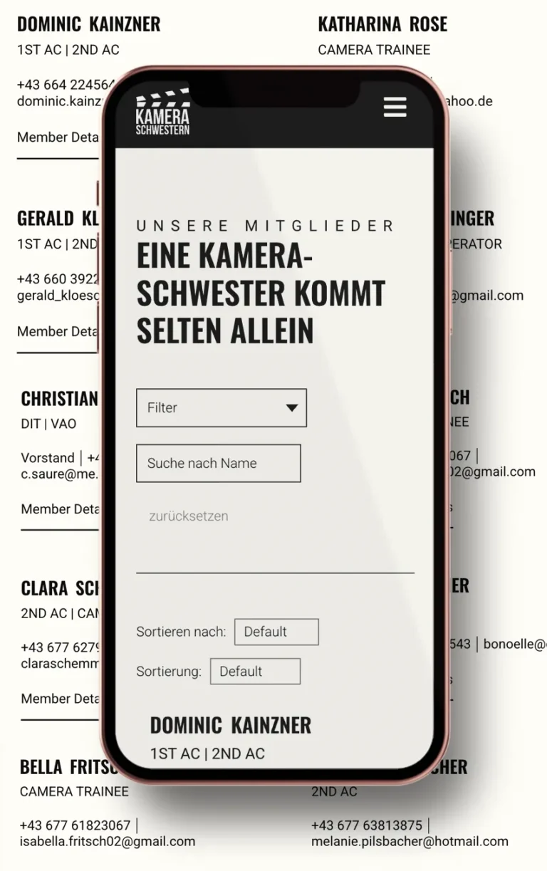 Mobile Webdesign Mockup der Website für den Verein Kameraschwestern
