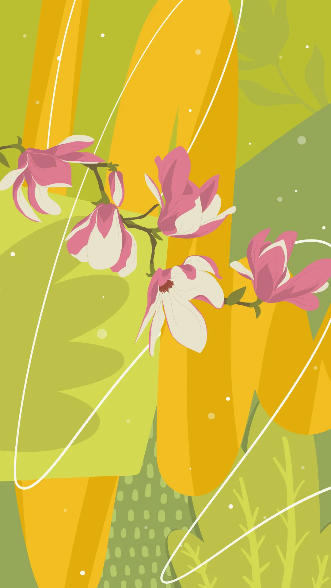 Abstrake digitale Kunst mit Blumen und abstrahierten Mustern im Hintergrund